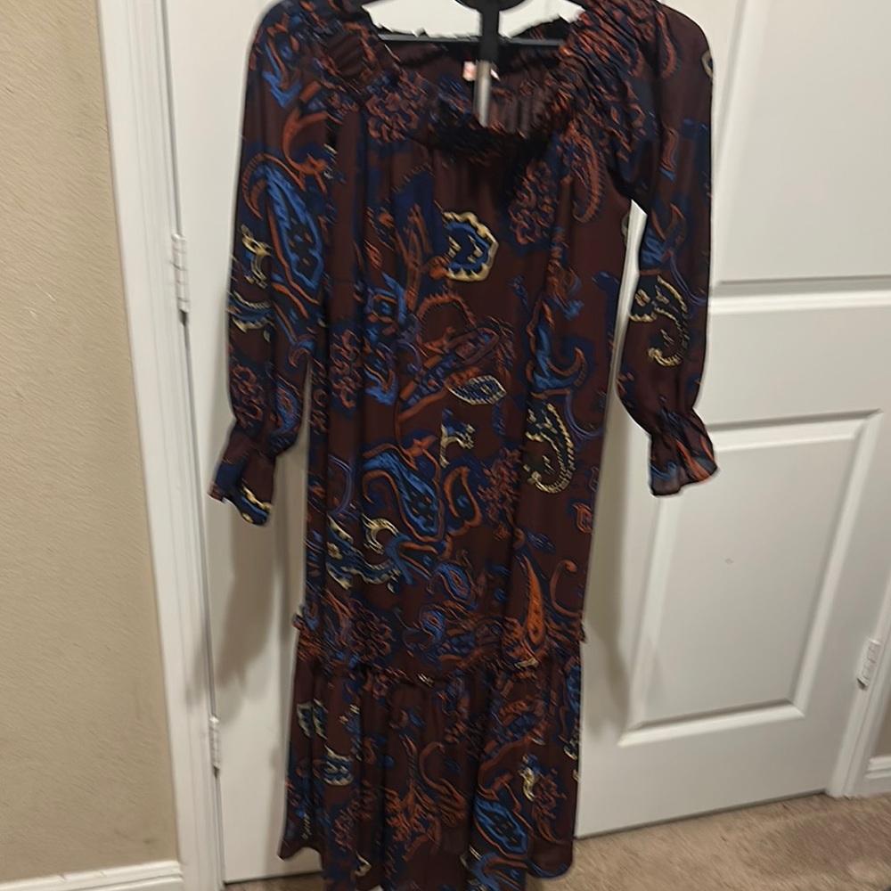 Casual Brown and Orange Long Sleeve Sundress - Picture 6 of 6